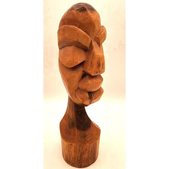 Hand-Carved Wooden Caribbean Tribal Figure Bust Vintage 12" Bahamas Native Head - Picture 2 of 7